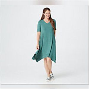 LOGO LOUNGE- Lori Goldstein Dress-Handkerchief Hem- Pink & Green- XS